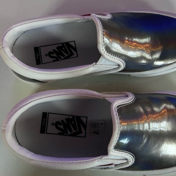 Vans Silver Slip-On Shoes EUC White with Iridescent Shiny Top and Fabulous Fit - Picture 2 of 13